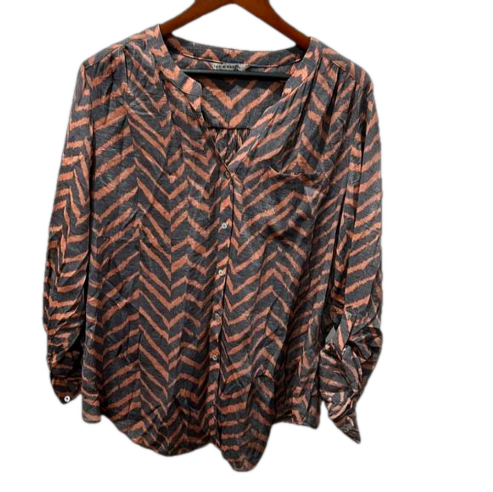 ZAC & RACHEL gray striped long sleeve blouse size XL GUC…